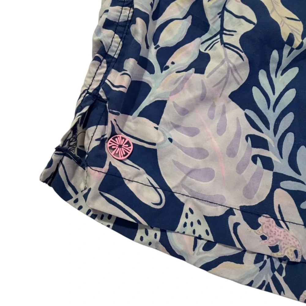 Lilly Pulitzer Mens Capri Trunk Swim Shorts Navy Pink Botanical Print Size Small